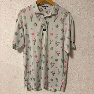Bad Birdie Prickly pear Pattern Polo Shirt - Green and Pink Golf